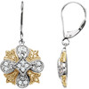 Yellow and White Diamonds Lever Back Earrings