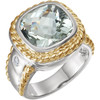 Sterling Silver and 14 Karat Yellow Gold Green Quartz and 0.10 Carat Diamond Ring