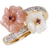 Deal on 14 Karat Yellow Gold Gold Pink Tourmaline, Mother Of Pearl and .04 Carat  Diamond Ring
