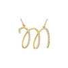 14 Karat Yellow Gold Letter M 00.17 Carat Round Genuine  Diamond 17 inch Necklace