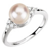 14 Karat White Gold 7.5-8mm  Freshwater Pearl and 0.15 Carat Diamond Ring