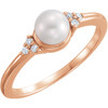 Buy 14 Karat Rose Gold 5.5-6mm Freshwater Pearl and .06 Carat Diamond Ring