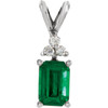 14 Karat White Gold Emerald and .06 Carat Diamond Pendant