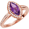 Genuine AAA Amethyst and 0.33 Carat Diamond Ring set in 14 Karat Rose Gold