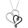 14 Karat White Gold and Black Rhodium Plated 0.50 Carat Black and White Diamond Double Heart 18 inch Necklace