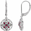 Natural Ruby Earrings in 14 Karat White Gold Ruby and .07 Carat Diamond Earrings
