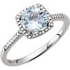 Genuine Sterling Silver Aquamarine & .01 Carat Diamond Ring
