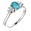 14 Karat White Gold Blue  Zircon  and 0.20 Carat Diamond Ring