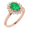 14 Karat Rose Gold Lab Emerald and 0.37 Carat Diamond Ring