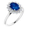 Lab Blue Sapphire Ring Platinum Sapphire and 0.37 Carat Diamond Ring