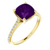 Genuine AAA Amethyst and 0.20 Carat Diamond Ring set in 14 Karat Yellow Gold