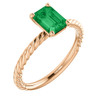 Created Emerald Gemstone Ring in 14 Karat Rose Gold Lab Emerald Gemstone Ring