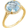 14 Karat Yellow Gold Sky Blue Topaz and 0.12 Carat Diamond Ring