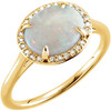 14 Karat Yellow Gold Fire Opal and .06 Carat Diamond Ring