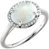 14 Karat White Gold Fire Opal and .06 Carat Diamond Ring