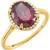 Genuine  14 Karat Yellow Gold Rhodolite Garnet and .06 Carat Diamond Ring