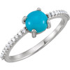 14 Karat White Gold 6mm Round Cabochon Turquoise and 0.12 Carat Diamond Ring