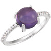 Shop Platinum 8mm Round Cabochon Genuine AAA Amethyst and 0.10 Carat Diamond Ring