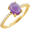 8x6mm Oval Cabochon Genuine AAA Amethyst and 0.10 Carat Diamond Ring set in 14 Karat Yellow Gold