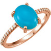 Turquoise Ring in 14 Karat Rose Gold 10x8mm Oval Cabochon Turquoise and 0.10 Carat Diamond Ring