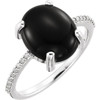 Platinum 12x10mm Oval Cabochon Onyx and .08 Carat Diamond Ring