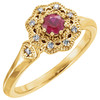 14 Karat Yellow Gold Ruby and 0.10 Carat Diamond Ring