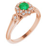 Genuine Emerald Ring in 14 Karat Rose Gold Emerald and 0.10 Carat Diamond Ring