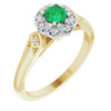 14 Karat Yellow Gold/White Emerald and 0.10 Carat Diamond Ring