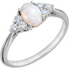 14 Karat White Gold Fire Opal and 0.20 Carat Diamond Ring