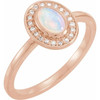 14 Karat Rose Gold Fire Opal and .08 Carat Diamond Halo Style Ring