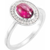 14 Karat White Gold Rhodolite Garnet and 0.10 Carat Diamond Halo Style Ring