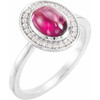 Platinum Rhodolite Garnet and 0.10 Carat Diamond Halo Style Ring