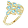 14 Karat Yellow Gold Aquamarine and 0.17 Carat Diamond Clover Ring