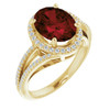 Red Garnet Ring in 14 Karat Yellow Gold Mozambique Garnet and 0.25 Carat Diamond Ring