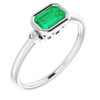 Created Emerald Gemstone Ring in Platinum Emerald and .02 Carat Diamond Ring