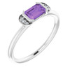 Genuine AAA Amethyst and .02 Carat Diamond Stackable Ring set in 14 Karat White Gold