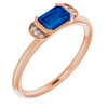 Lab Blue Sapphire set in 14 Karat Rose Gold Blue Sapphire and .02 Carat Diamond Ring