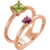 14 Karat Rose Gold Peridot and Pink Tourmaline 2 Stone Ring