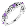 Platinum Genuine AAA Amethyst and .02 Carat Diamond Vintage Inspired Scroll Ring