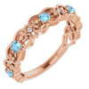 14 Karat Rose Gold Aquamarine and .02 Carat Diamond Vintage Inspired Scroll Ring