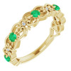 14 Karat Yellow Gold Emerald and .02 Carat Diamond Vintage Inspired Scroll Ring