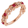 Created Ruby Gem in 14 Karat Rose Gold Ruby and .02 Carat Diamond Vintage Inspired Scroll Ring