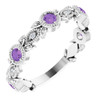 Sterling Silver Genuine AAA Amethyst and .03 Carat Diamond Leaf Ring