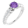 Sterling Silver Genuine AAA Amethyst and 0.15 Carat Diamond Ring