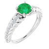 14 Karat White Gold Emerald and 0.15 Carat Diamond Ring