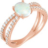 14 Karat Rose Gold Fire Opal and 0.33 Carat Diamond Ring