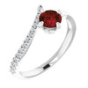 14 Karat White Gold Mozambique Garnet and 0.10 Carat Diamond Bypass Ring