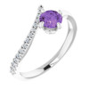 Genuine AAA Amethyst and 0.10 Carat Diamond Bypass Ring set in 14 Karat White Gold