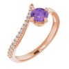 Genuine AAA Amethyst and 0.10 Carat Diamond Bypass Ring set in 14 Karat Rose Gold