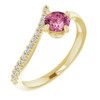 Pink Tourmaline in 14 Karat Yellow Gold Pink Tourmaline and 0.10 Carat Diamond Bypass Ring